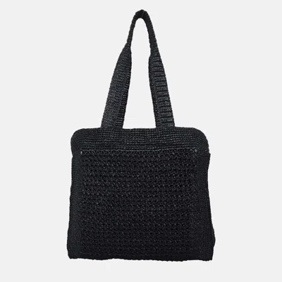 Pre-owned Miu Miu Crochet Raffia Tote Bag In Black