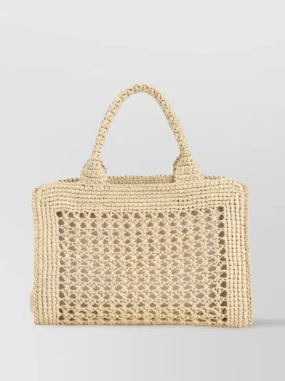 Miu Miu Crochet Raffia Tote Bag Perforated Handles