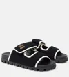 Miu Miu Crochet Double Band Slide Sandal In Black/ivory