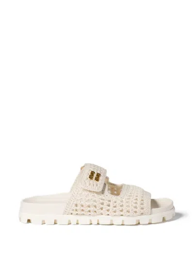 Miu Miu Crochet Sandals In Neutral