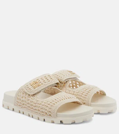 Miu Miu Crochet Sandals In Neutral