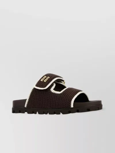 Miu Miu Crochet Sandals With Contrast Trim And Textured Design