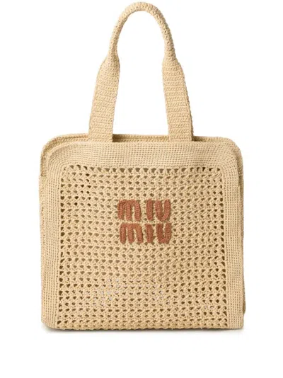 Miu Miu Crochet Shopping Bag In White