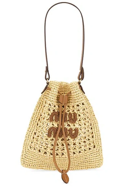 Miu Miu Crochet Shoulder Bag In Naturale & Cognac