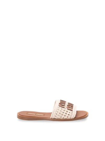 Miu Miu Crochet Slides In Sand