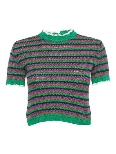 Pre-owned Miu Miu Crochet Striped Top In Green