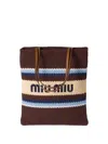 Miu Miu Raffia Effect Yarn Shopping Bag In Brown