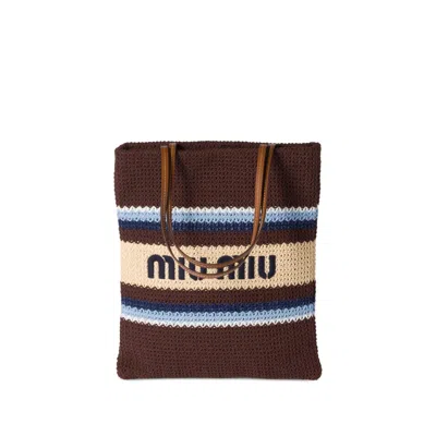 Miu Miu Crochet Tote Bag In Brown