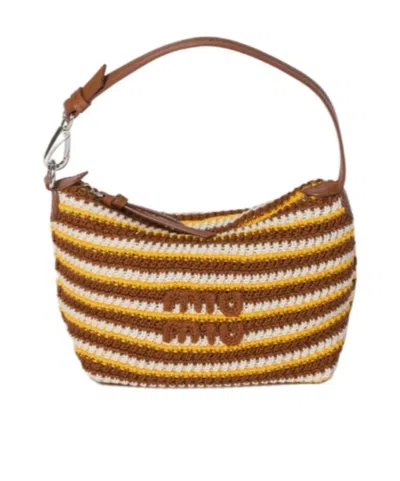 Miu Miu Crocheted Clutch Bag In Brown