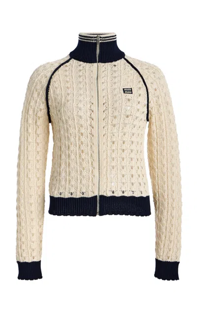 Miu Miu Crocheted Cotton Jacket In Neutral