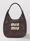 Miu Miu Raffia-effect Woven Shoulder Bag In Black
