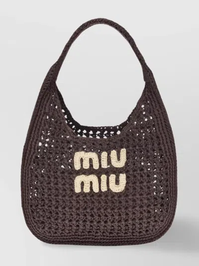 Miu Miu Crocheted Logo Shoulder Bag In Black