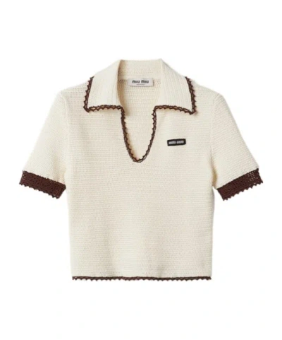 Miu Miu Crocheted Logo T-shirt In White
