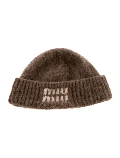 Pre-owned Miu Miu Crocheted Mohair-blend Beanie In Brown