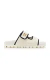 Miu Miu Bicolor Crochet Grip Slide Sandals In White