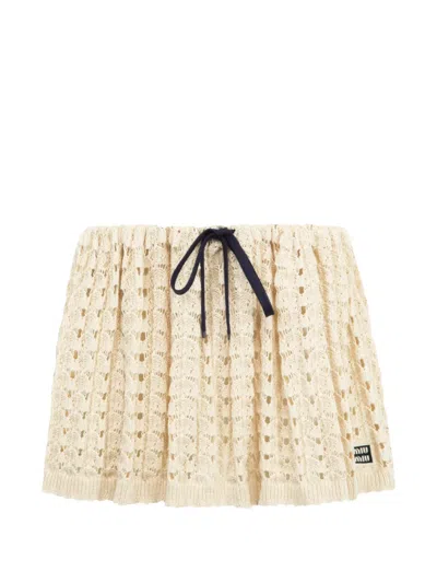 Miu Miu Crochet-knit Drawstring Mini Skirt In Neutral