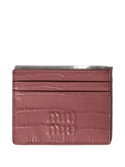 Miu Miu Crocodile Embossed Calfskin Card Holder In White