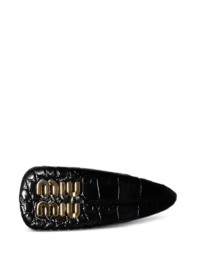 Miu Miu Crocodile Embossed Calfskin Hair Clip In 블랙