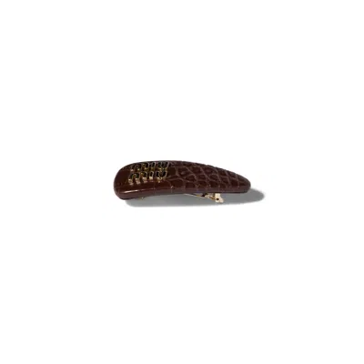 Miu Miu Crocodile Embossed Calfskin Hair Clip In Brown