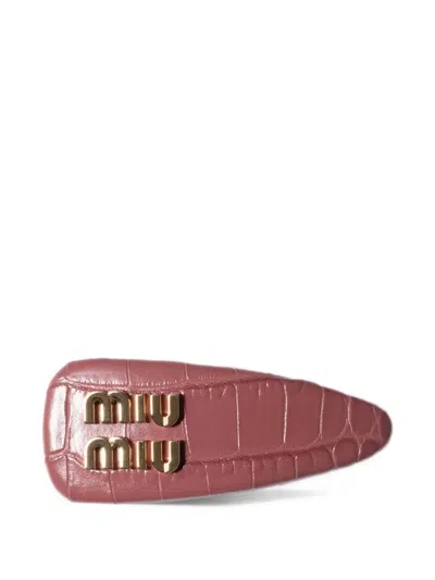 Miu Miu Crocodile Embossed Calfskin Hair Clip In Pink