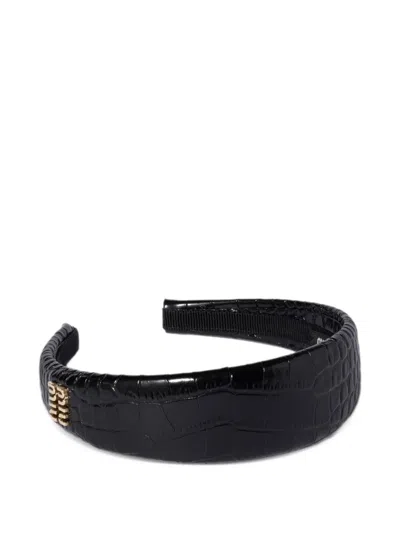 Miu Miu Crocodile Embossed Calfskin Headband In Black