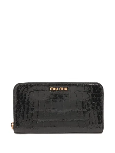 Pre-owned Miu Miu Crocodile-embossed Leather Zip Wallet