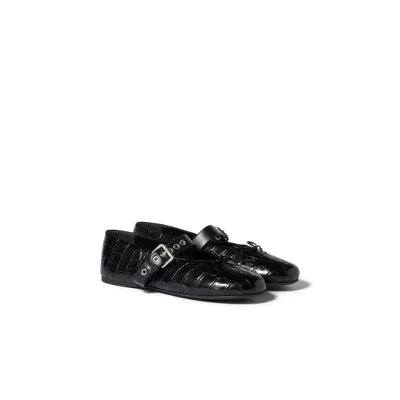 Miu Miu Croco-print Leather Ballerinas In Black