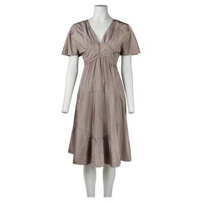 Pre-owned Miu Miu Croisière 2008 Taupe Silk Blend Draped Empire Waist Dress It40 In Brown