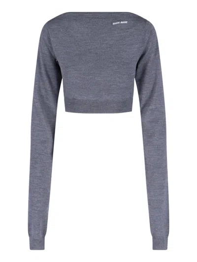 Miu Miu Crop Logo Sweater In Gray