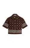 Miu Miu Cropped Bandana-print Cotton-poplin Shirt In Brown