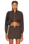 Miu Miu Panama Cotton Bomber Jacket In Cacao