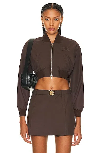 Miu Miu Panama Cotton Bomber Jacket In Brown
