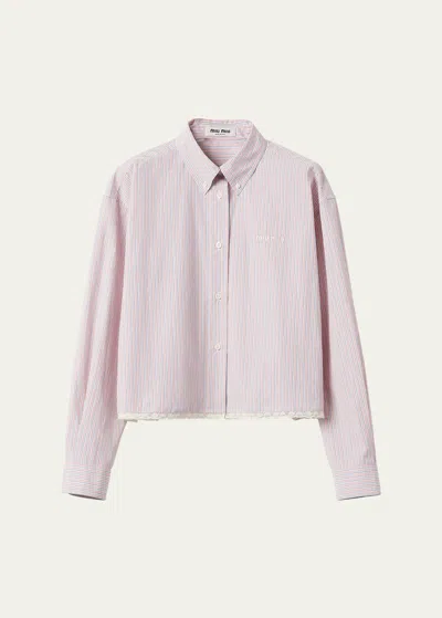 Miu Miu Cropped Button-front Shirt With Lace Trim In Multi