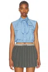 Miu Miu Cropped Button Up Top In Azzurro