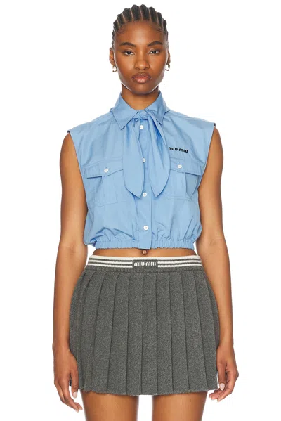 Miu Miu Cropped Button Up Top In Azzurro