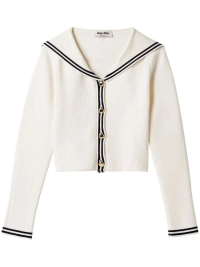 Miu Miu Cropped Cardigan In White