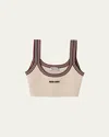 Miu Miu Stripe-trim Cashmere Cropped Top In Naturale