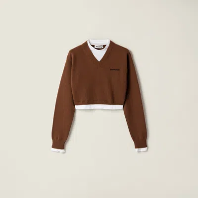 MIU MIU CROPPED CASHMERE V-NECK SWEATER