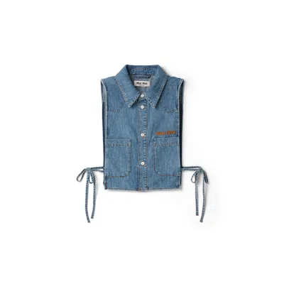 Miu Miu Cropped Chambray Tie Shirt In Blue