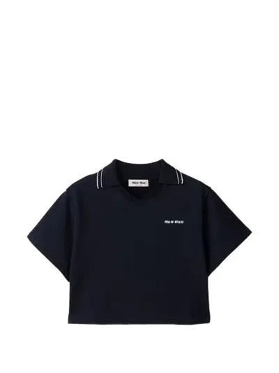 Miu Miu Cropped Cotton Fleece Sweatshirt In Black