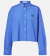 Miu Miu Cropped Cotton Poplin Shirt In Blue