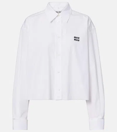 Miu Miu Cropped Cotton Poplin Shirt In White