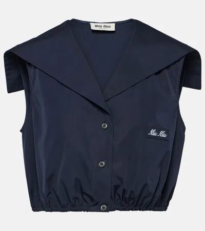 Miu Miu Cropped-hemd Aus Baumwolle In Blue