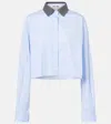 Miu Miu Cropped Cotton Shirt In Blue