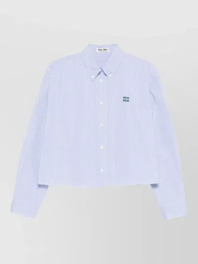 MIU MIU CROPPED COTTON SHIRT LONG SLEEVES STRIPES