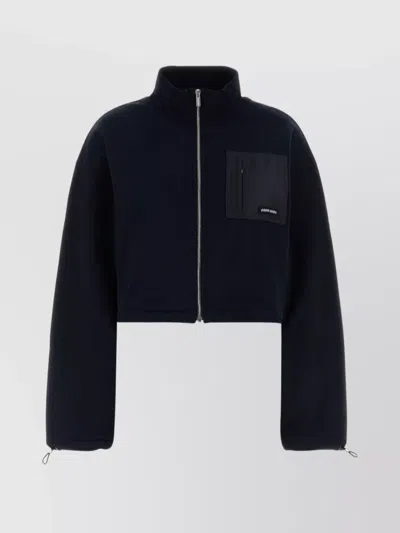 Miu Miu Cropped Cotton Sweatshirt High Collar In Black