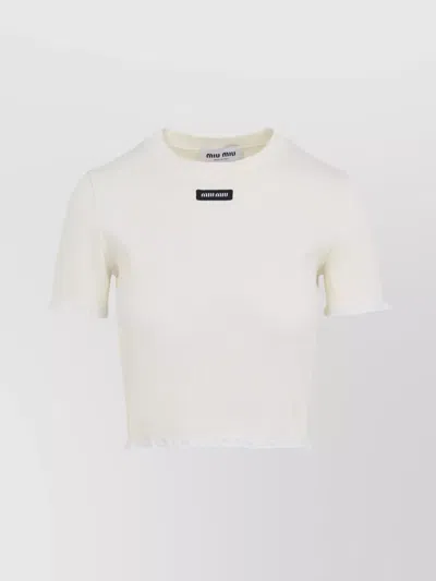 Miu Miu Cropped Cotton T-shirt Lace Trim