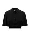 Miu Miu Cropped Crepe De Chine Shirt In Black
