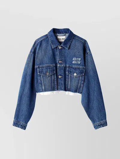 MIU MIU CROPPED DENIM BLOUSON FEATURING CHEST POCKETS