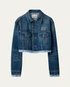 Miu Miu Logo Patch Cropped Denim Jackets In F0008 Bleu